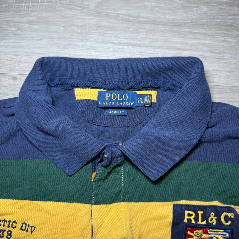 Polo Ralph Lauren Striped Lions Crest Shirt Athletic Division Multicolor SZ  2XL